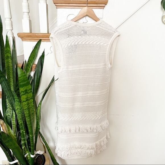 Vince White Cotton Fringe Boho Cable-Knit Sweater Vest Size X-Small - Picture 8 of 8
